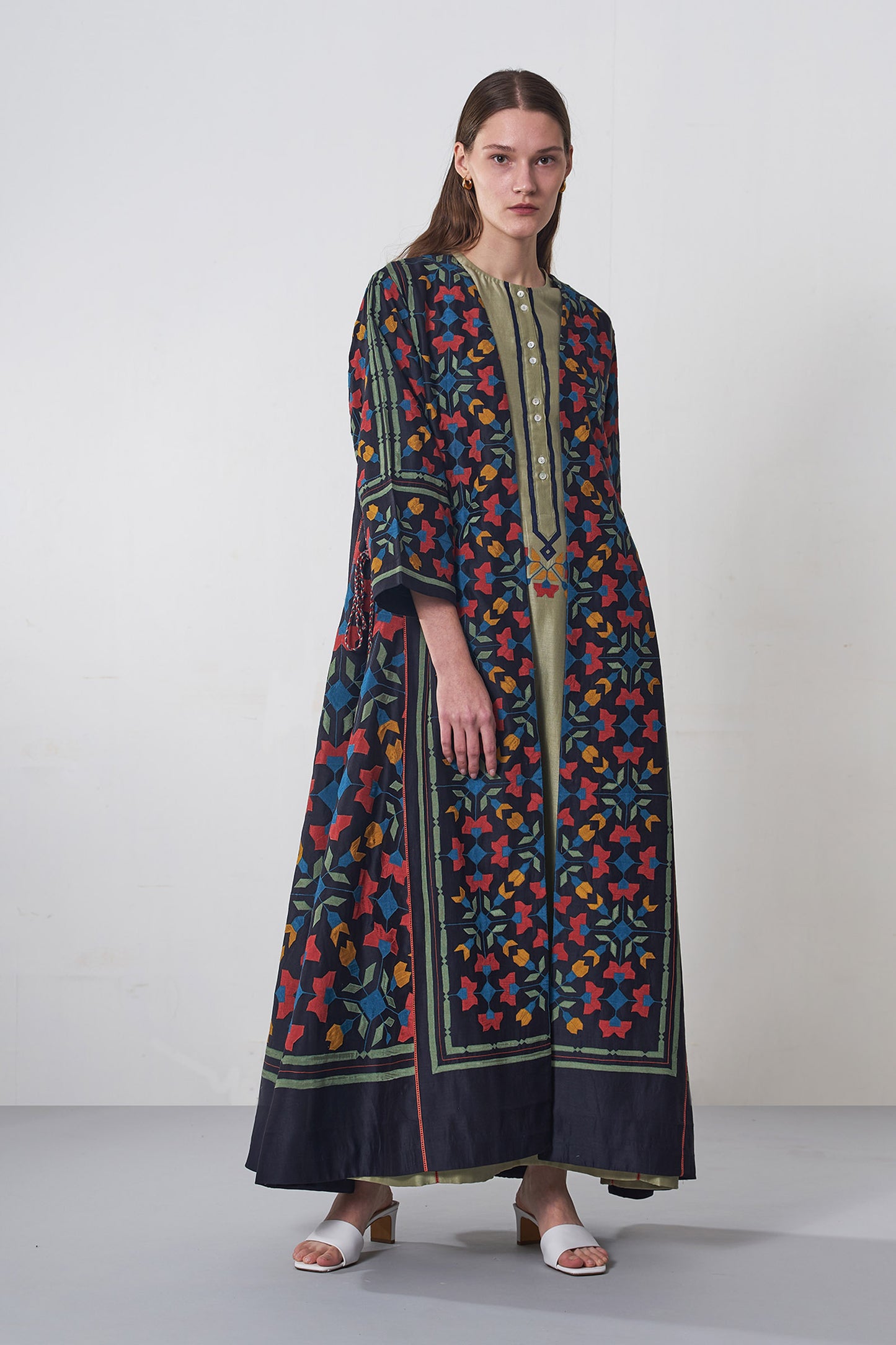 A-LINE GEOMETRIC FLORAL JACKET