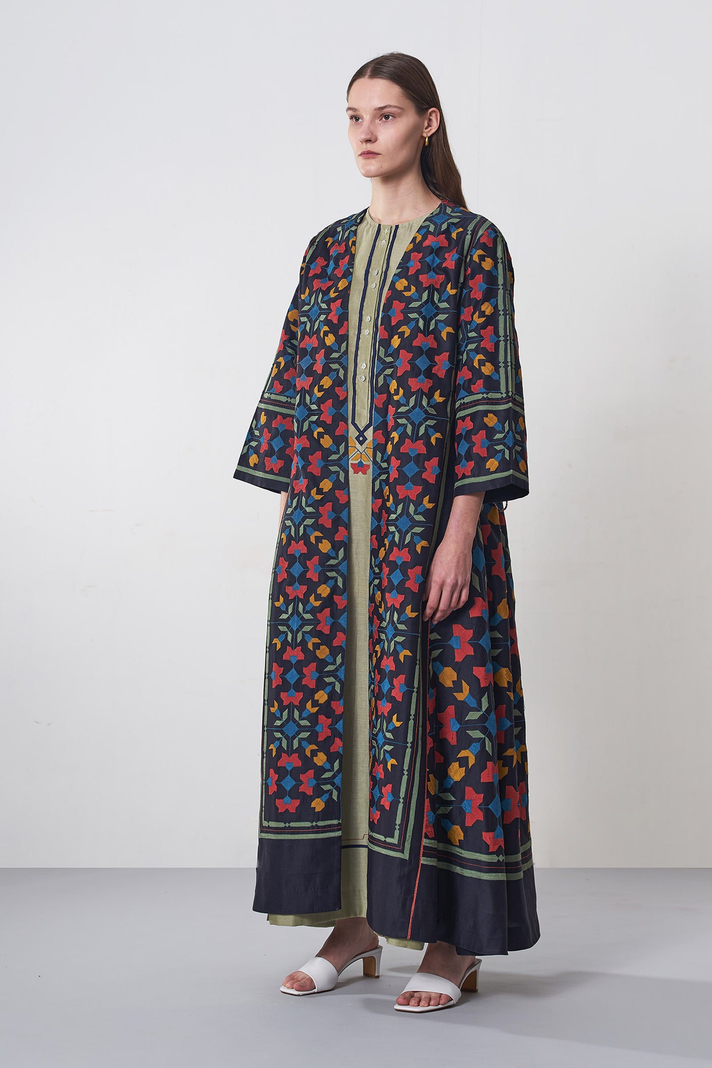 A-LINE GEOMETRIC FLORAL JACKET