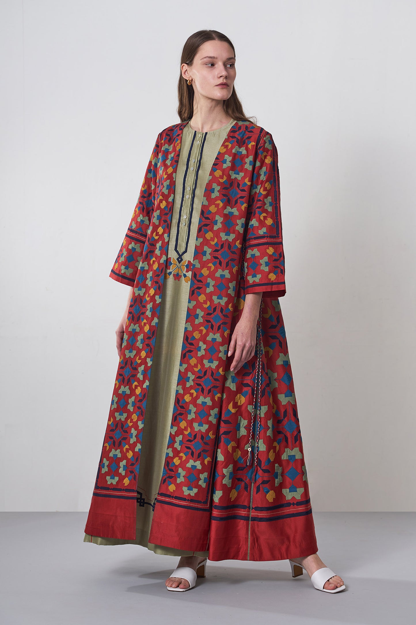 A-LINE GEOMETRIC FLORAL JACKET