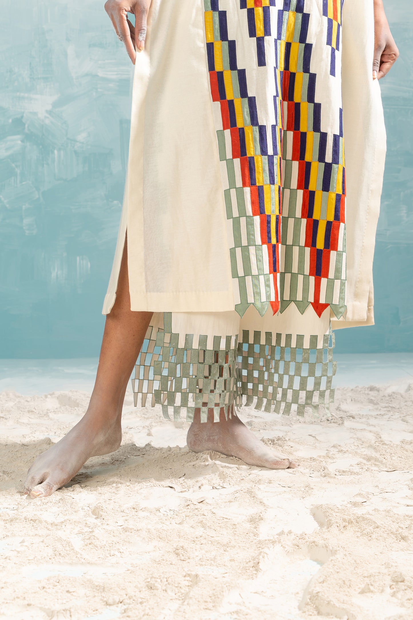 NILE MULTI-APPLIQUE' A-LINE KAMEEZ