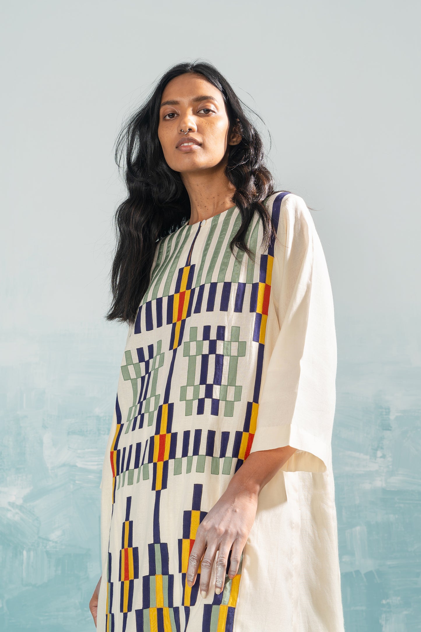 NILE MULTI-APPLIQUE' A-LINE KAMEEZ