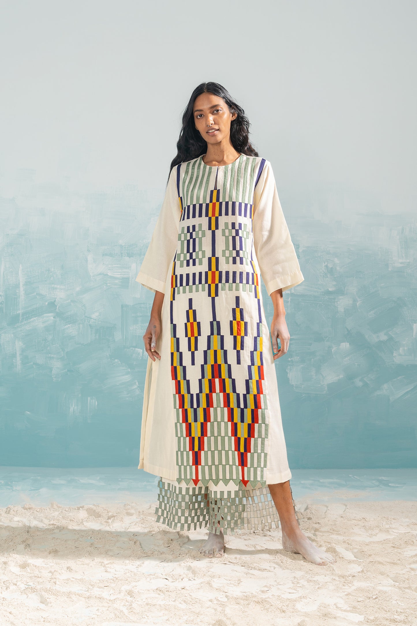 NILE MULTI-APPLIQUE' A-LINE KAMEEZ