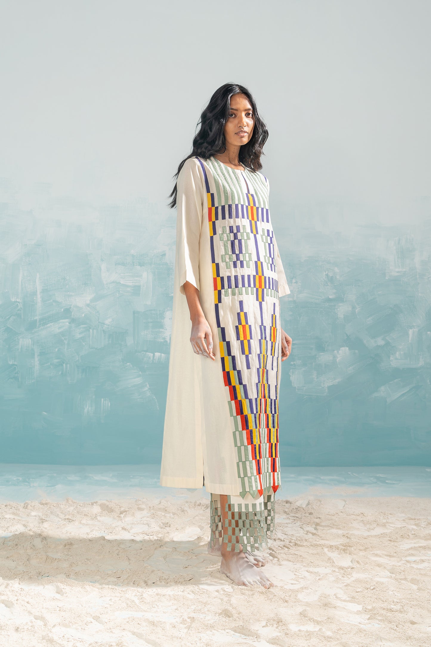 NILE MULTI-APPLIQUE' A-LINE KAMEEZ