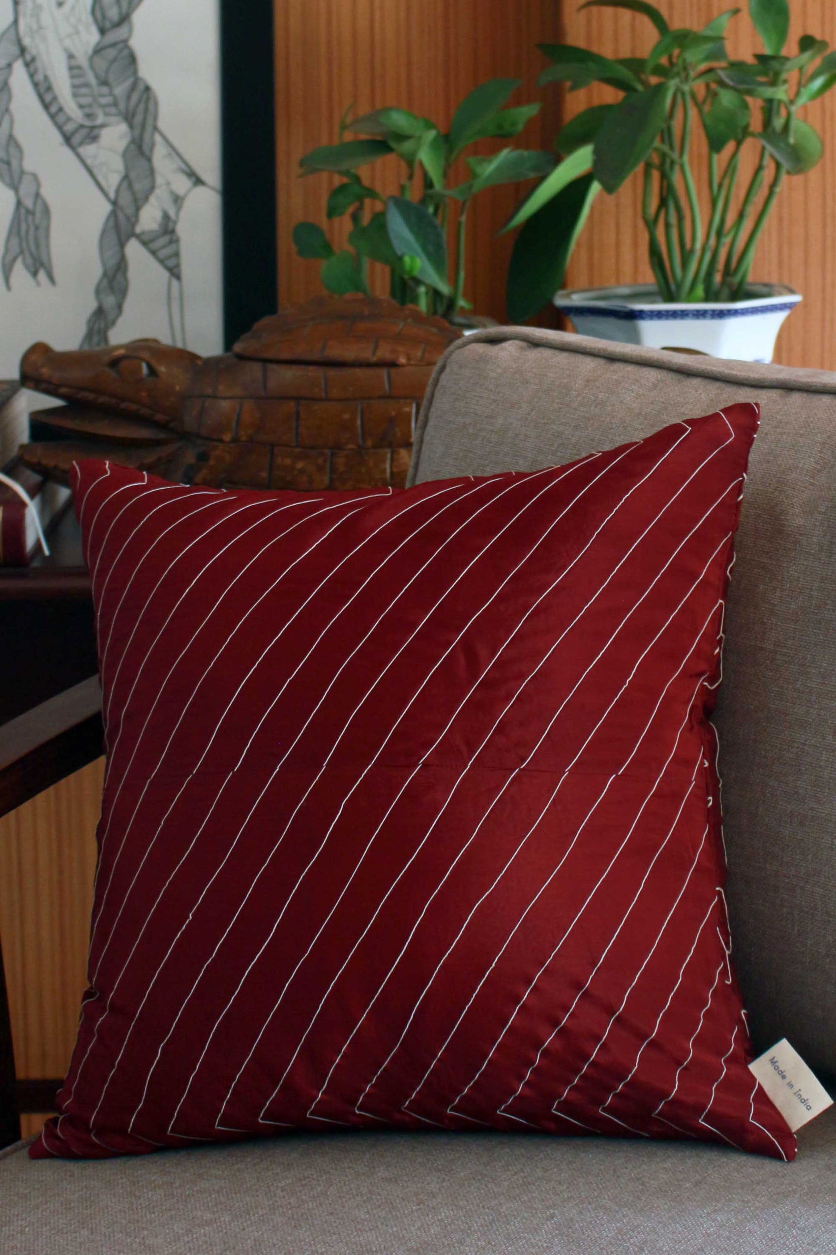 FLORAL JAAL AND STRIPE CUSHION