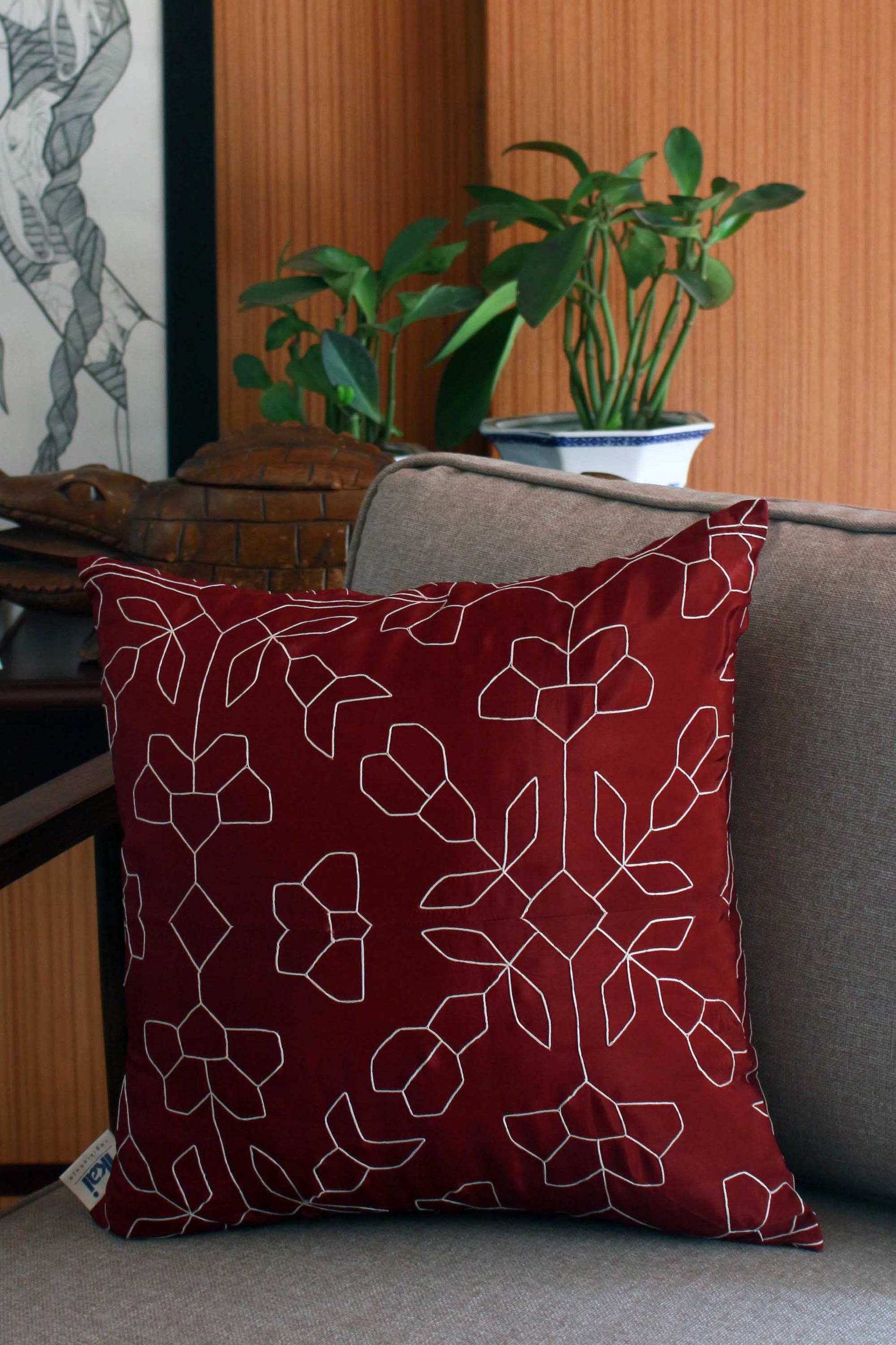 FLORAL JAAL AND STRIPE CUSHION