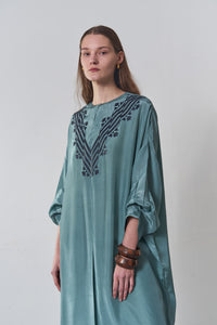 VEGAN LEATHER APPLIQUE' KAFTAN DRESS