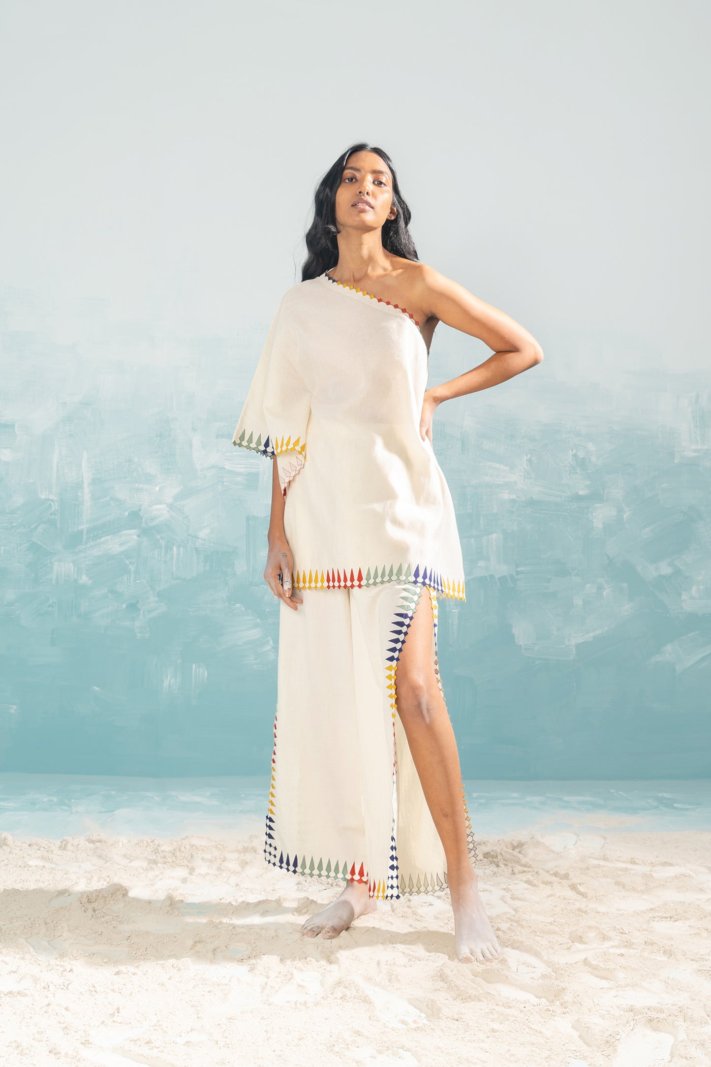 NILE MULTI-APPLIQUE' OFF SHOULDER SHIRT