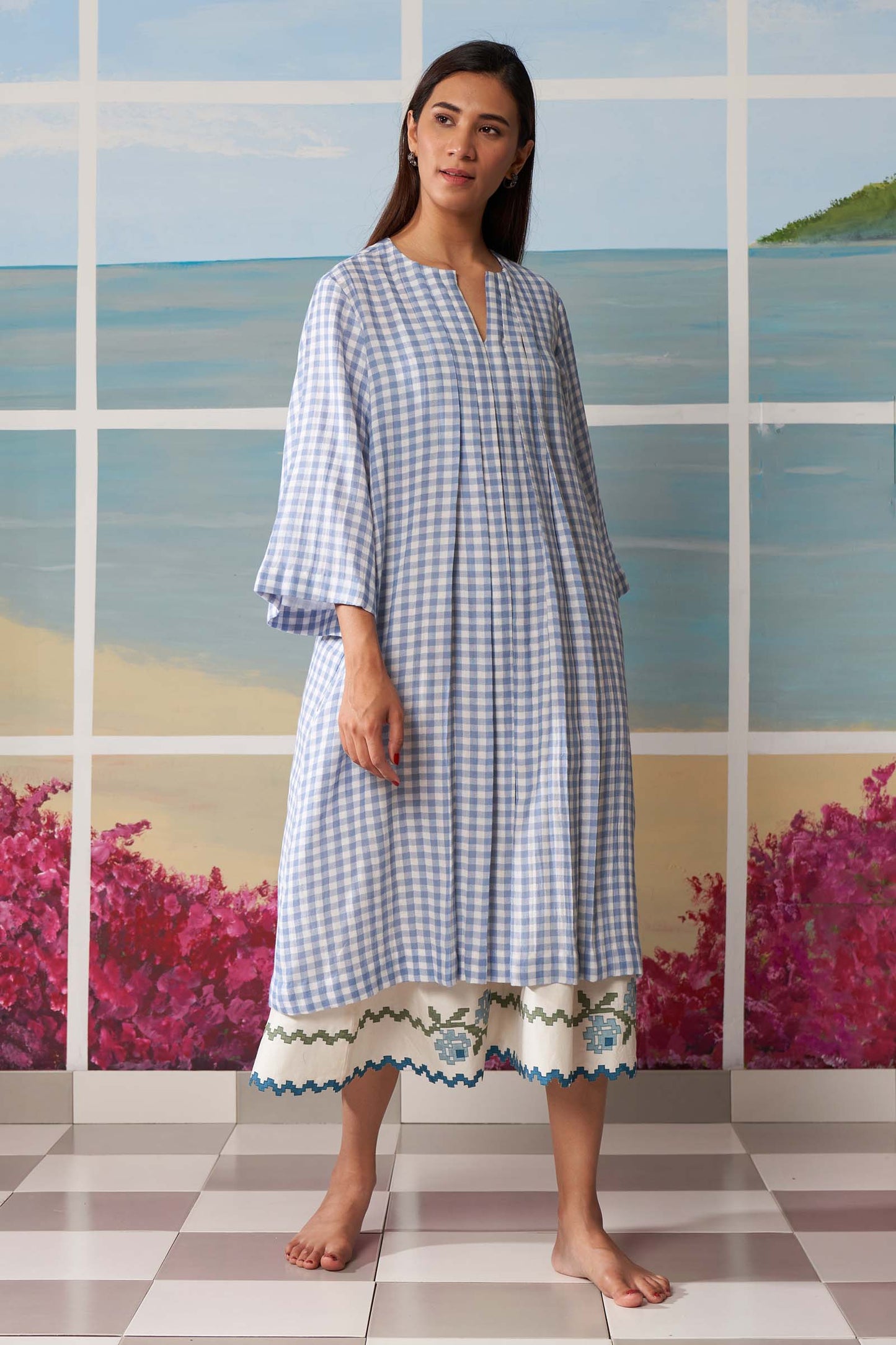 PLEATED GINGHAM DRESS