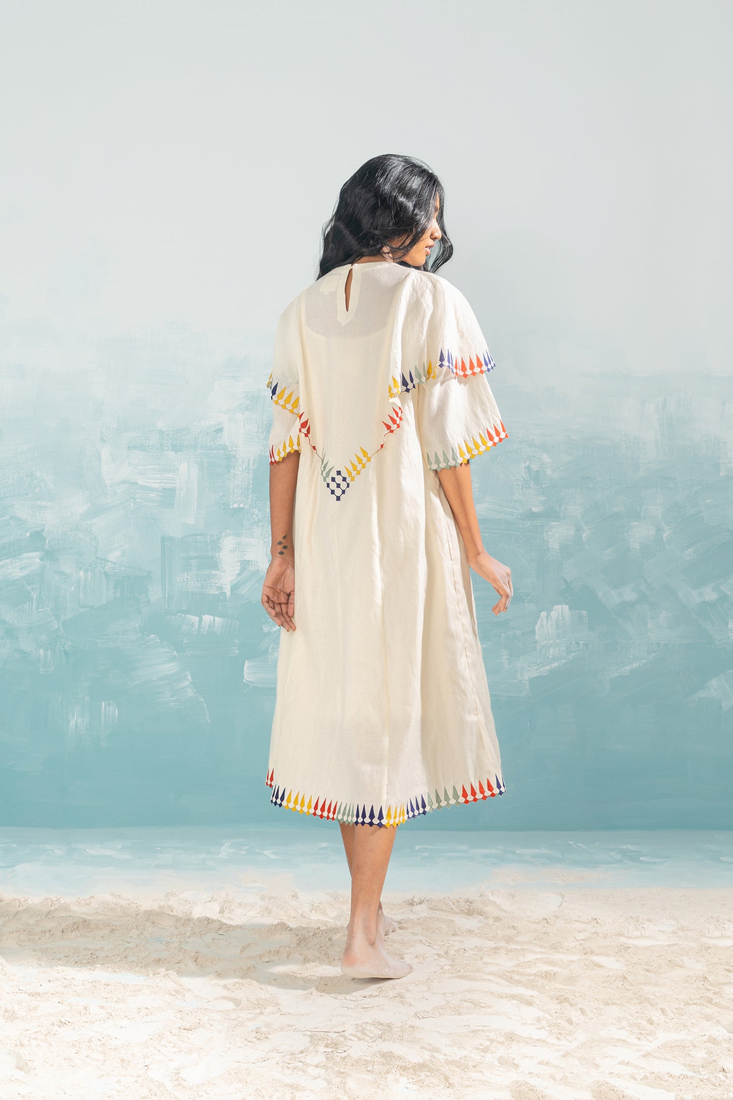 NILE MULTI-APPLIQUE' SHOULDER FRILL DRESS