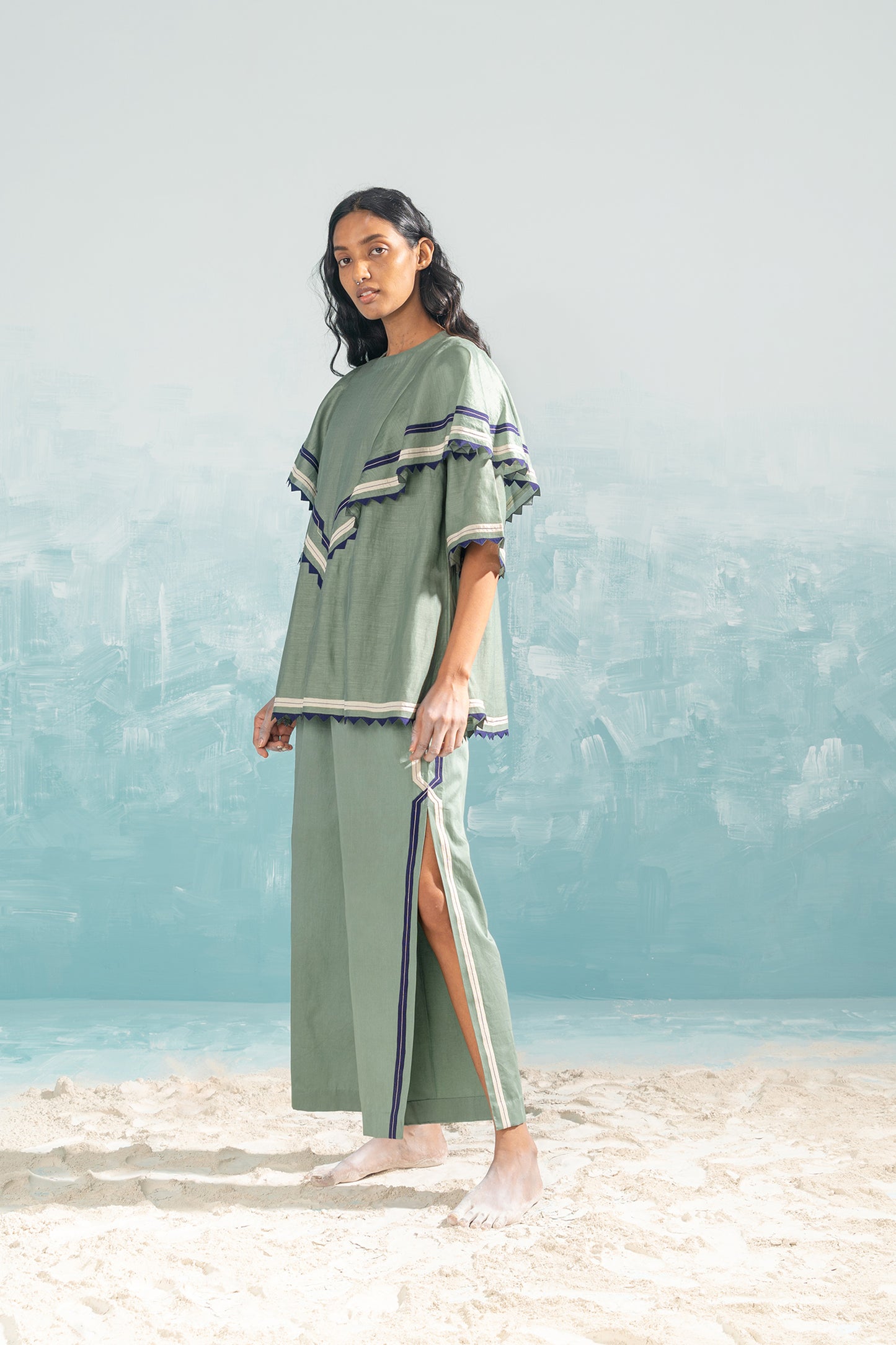 NILE SHOULDER FRILL SHIRT AND PANT SET