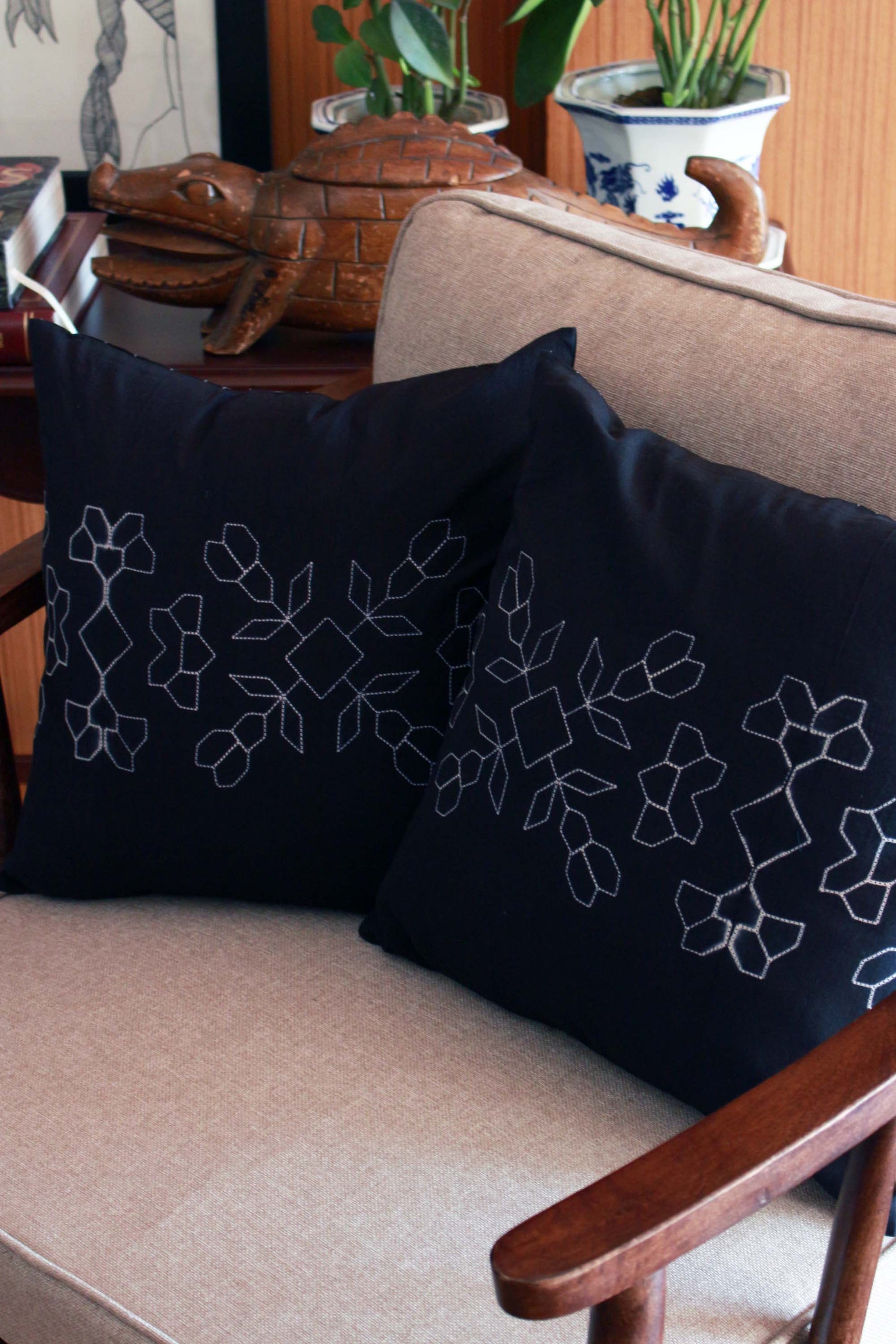 SHIBORI STRIPE AND FLORAL CUSHION