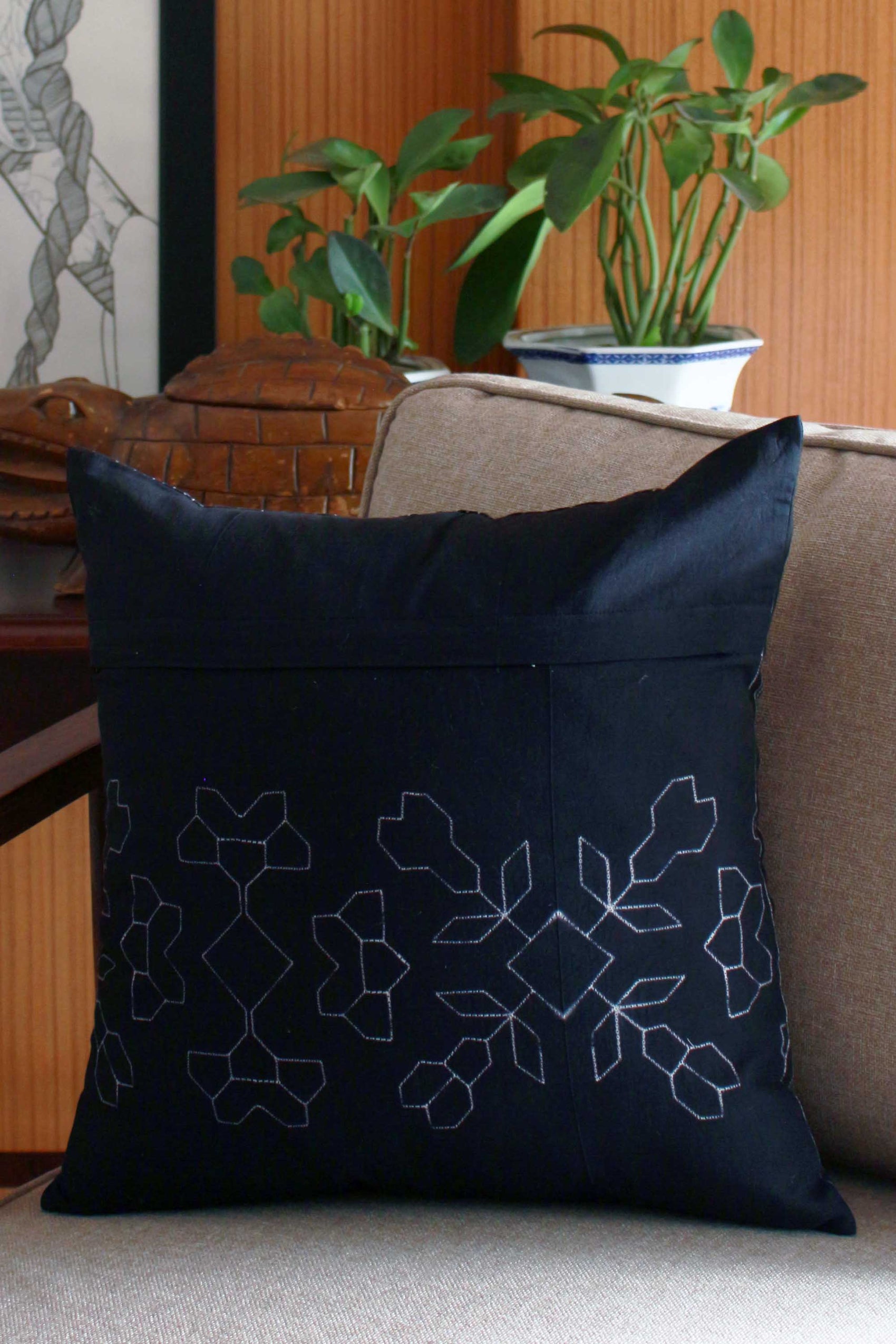 SHIBORI STRIPE AND FLORAL CUSHION