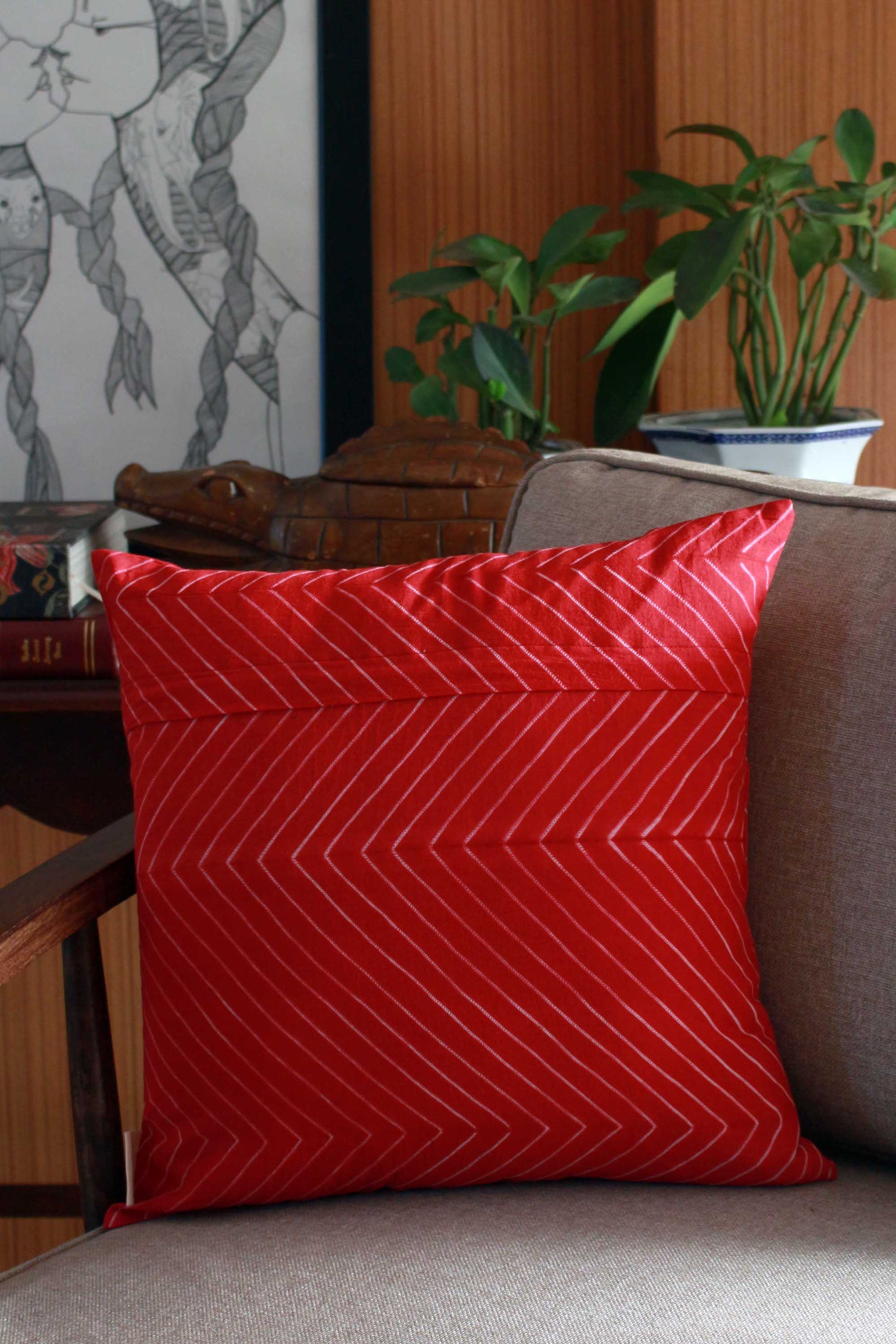 SHIBORI CHEVRON AND FLORAL CUSHION