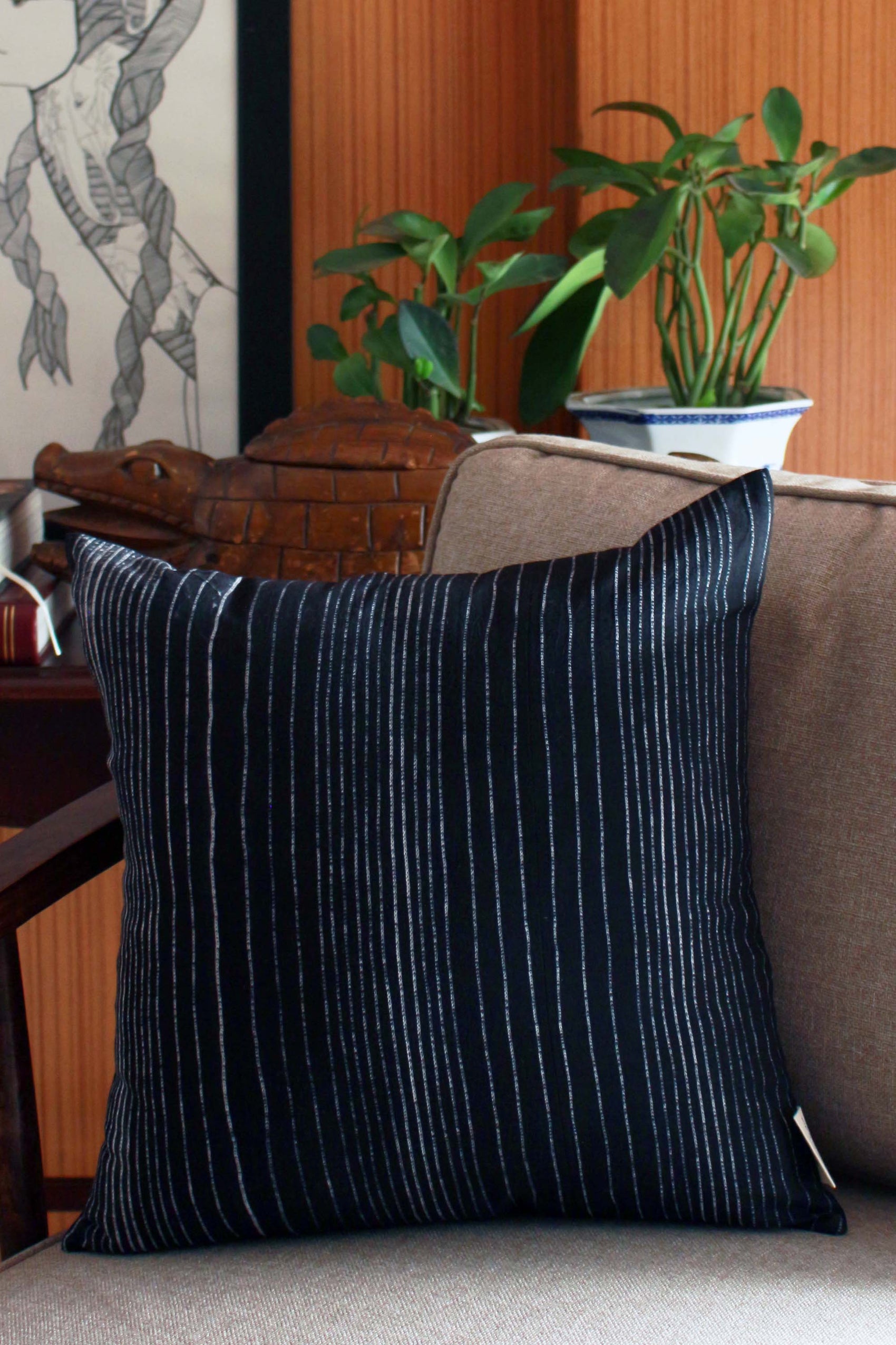 SHIBORI STRIPE AND FLORAL CUSHION