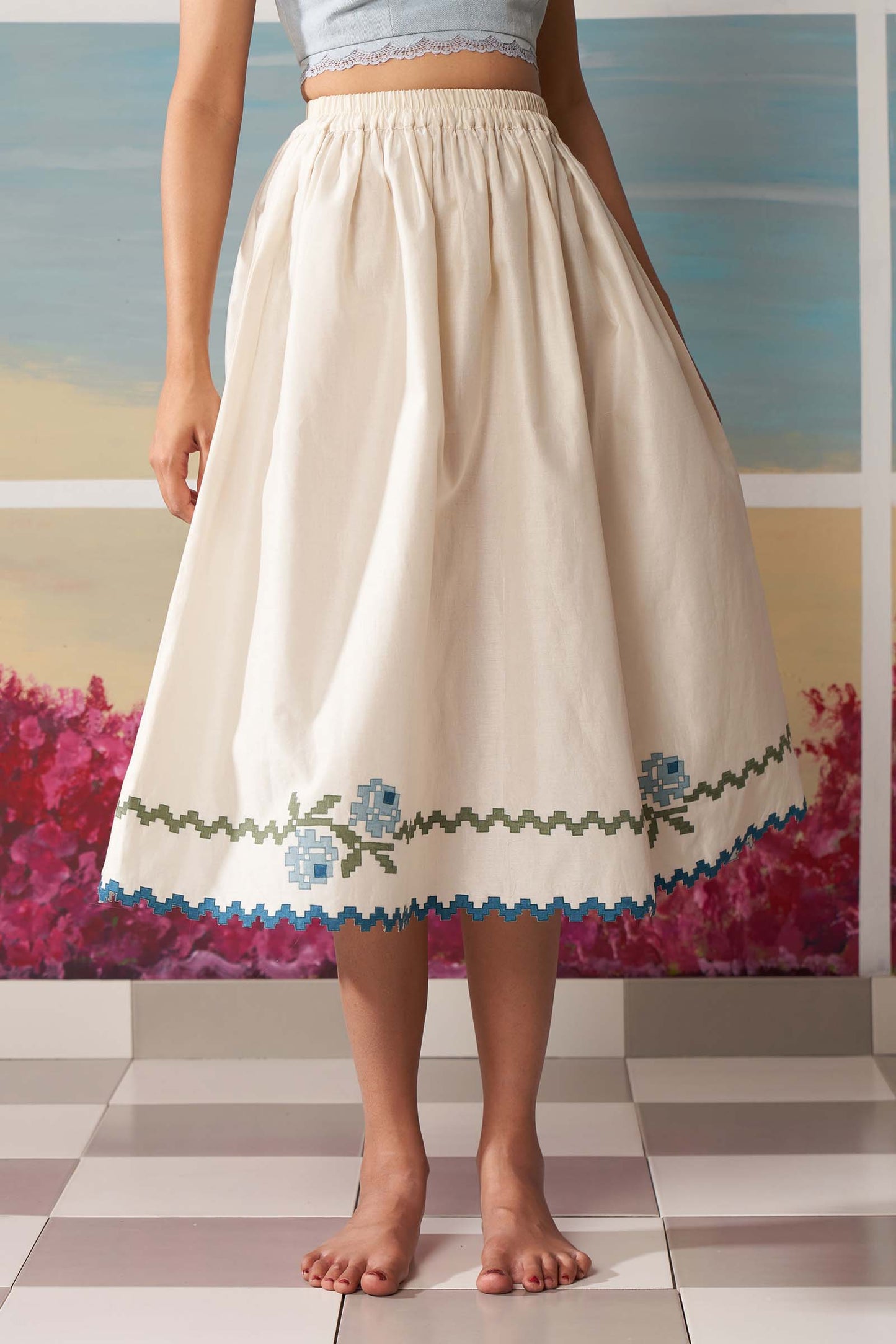 APPLIQUÉ CUTWORK SKIRT