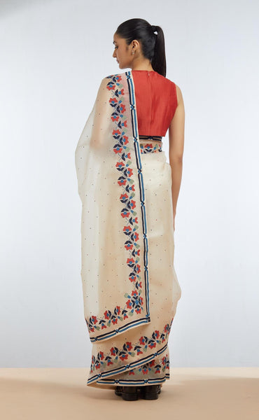 MULTICOLOR DOTS AND FLORAL SAREE